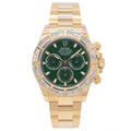 Rolex Cosmograph Daytona 116568BR 40mm Green Dial Baguette Diamond Bezel Oyster Yellow Gold Watch