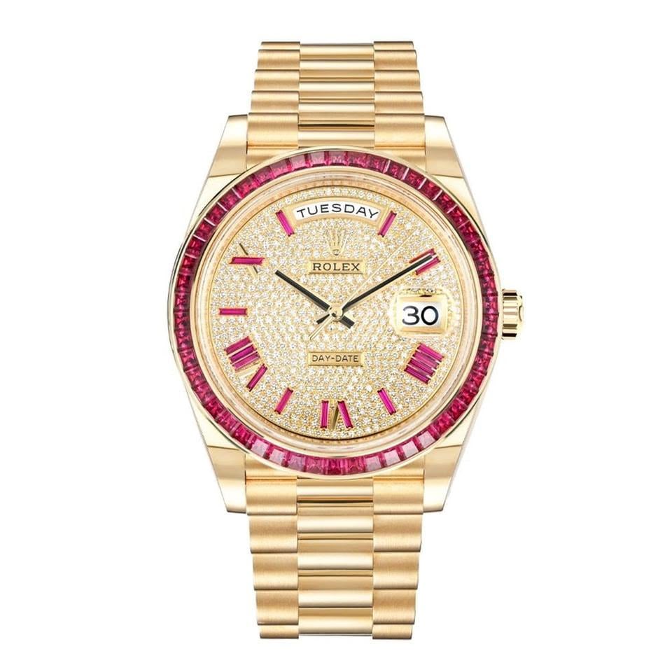Rolex Day-Date 40 228398TRU Ruby Bezel Yellow Gold